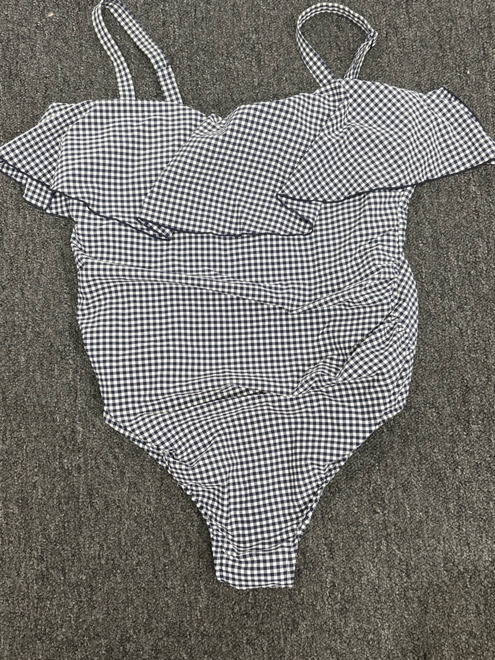 Kona Sol Black and White Gingham Ruffle One-Piece